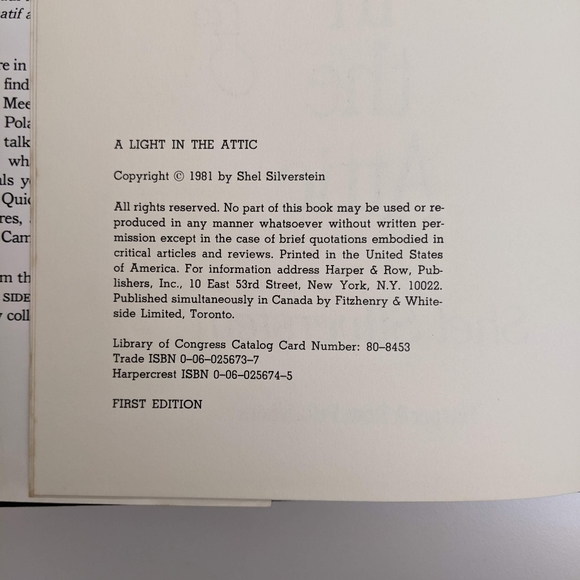 A Light In The Attic First Edition Shel Silverstein Hardcover 1981, 1st Printing - Picture 2 of 13